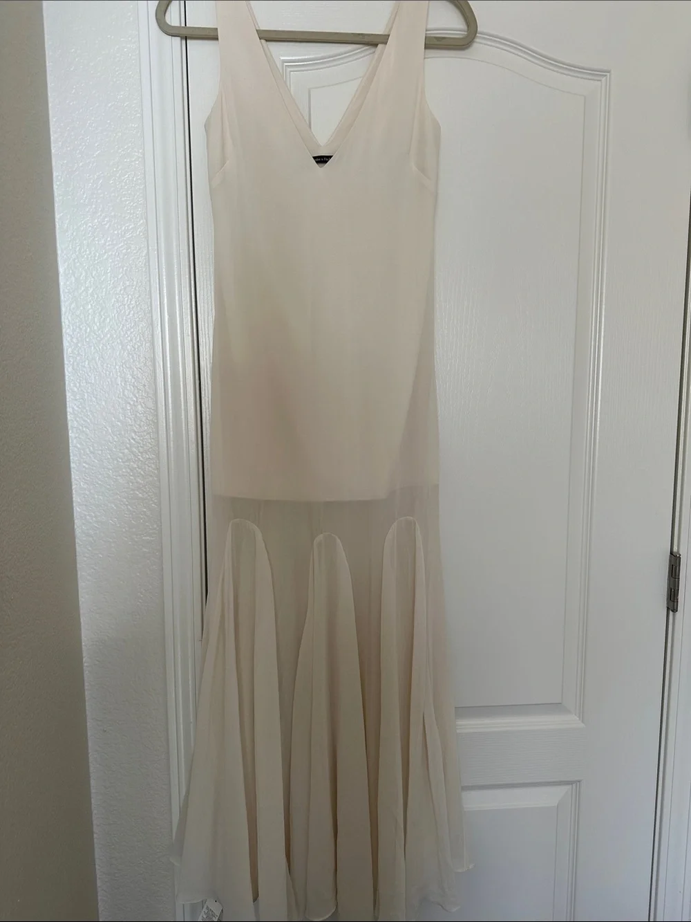 Abercrombie & Fitch Cream V-Neck Sheer-Panel Maxi Dress